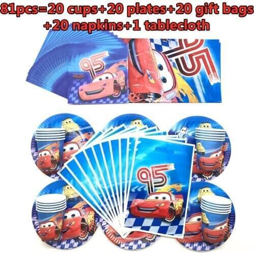Cars Birthday Party Decoration McQueen Disposable Tableware Set Paper Cup/Plate/Cups/Gift Bag/Tablecloth Event Party Supplies