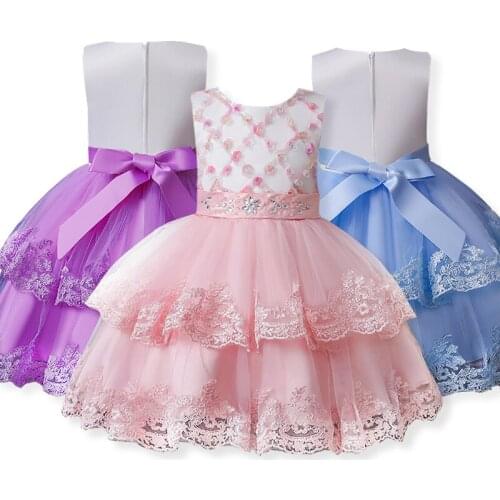 2021 New Fashion Sleeveless Lace Kids Piano Performance Dresses Costumes Little Girls Princess Dresses For Girls Evening Dresses