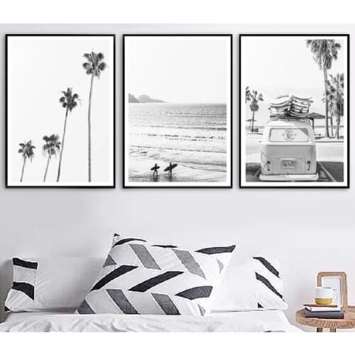 Prints Pictures Black and White Photography Beach Tropical Landscape Palm Beach Posters Frameless Canvas Painting Home Decor