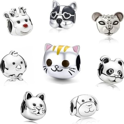 Animal Cat Kitty Dog Puppy Chick Elk Lopard Pendant DIY Fine Beads Fit Original Pandora Charm Bracelet Women Jewelry
