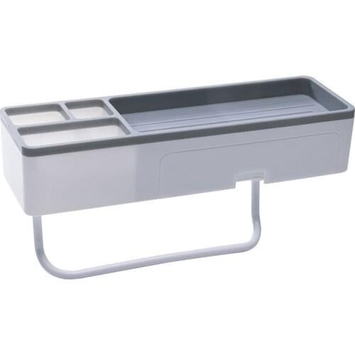 Bathroom Shelf Shower Caddy Organizer Wall Mounted Shampoo Rack with Drawer Towel Bar No Drilling Kitchen Storage