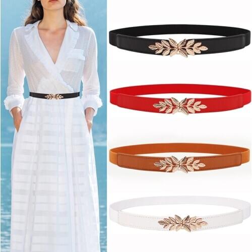 Fashion corset belt woman waist thin gold leaf buckle belts for women elastic waistbands luxury ceinture femme dress cummerbund