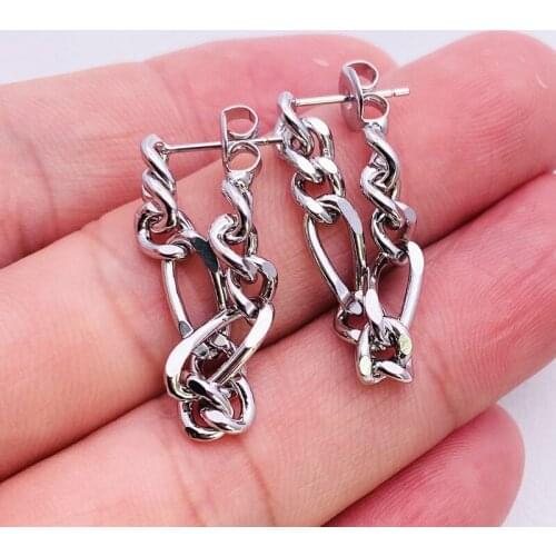 Vintage chain link style earrings hoop real gold plated shiny jewelry for women