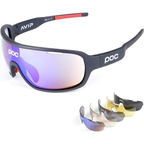 POC Men Women 5 Lens Cycling Sunglasses Sports Polarized Glasses Mountain Road Bike MTB TR90 Eyewear Windproof UV400 Goggles
