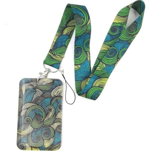 Vintage Green Thread pattern Creative Lanyard Card Holder Student Hanging Neck Phone Lanyard Badge Subway Access Card Holder