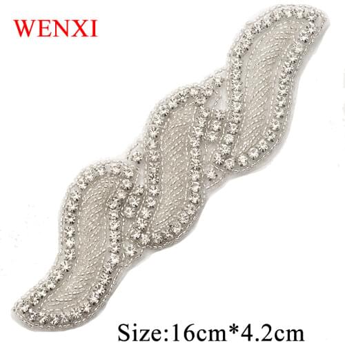 WENXI 20CS Wholesale Fashion Hotfix Sewing Beautiful Crystal Glass Silver Rhinestone Applique For Wedding Belt WX917
