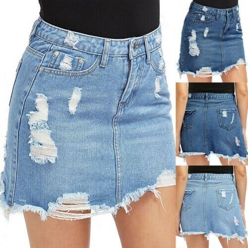 Women High Waisted Mini Denim Pencil Skirt Ripped Slim Summer Short Jeans Dress Simple Temperament Fashion Sexy Short Skirt