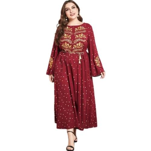 Dubai Muslim Women Long Dress Autumn Kaftan Maxi Robe Jilbab Arab Middle East Abaya Embroidery Loose Casual Plus Size Gown New