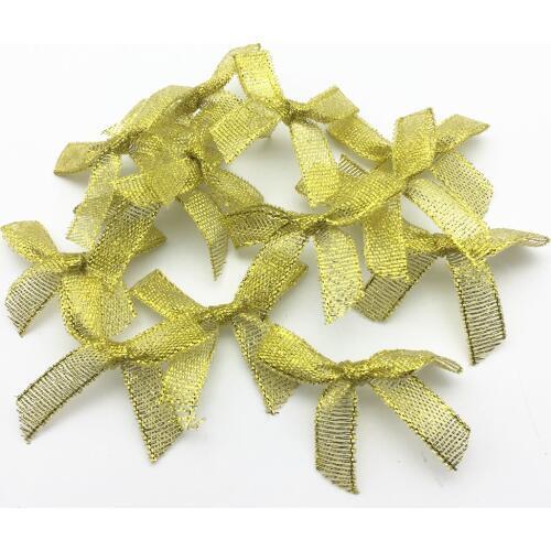 100pcs Sparkle Gold 10mm Glitter Ribbon Tail Bows For Doll Hair Accessories Christmas Wedding Invites Cardmaking Embellishments