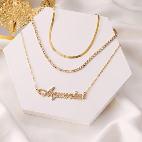 ZOVOLI Punk Layered Twelve Constellation Chain Pendant Necklace for Women Vintage Gold Color Hoop Metal Crystal Letters Necklace