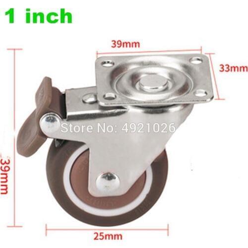 1 inch Lightweight Caster with brake,TPE rubber,Super mute wheels,bear 15kg/pcs,For bookcase drawer Flower racks,small cupboard