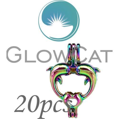 20x CC460 Colorful Heart Dolphin Stone Beads Cage Jewelry Making Perfume Essential Oil Diffuser Pearl Cage Locket Pendant
