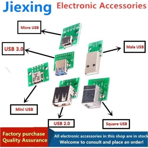 5pcs Micro Mini USB USB A Male USB 2.0 3.0 A Female USB B Connector Interface to 2.54mm DIP PCB Converter Adapter Breakout Board