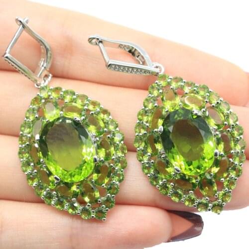 57x27mm Super Big European Design Long Big Created New Stone Iolite For Women Dating Silver Earrings
