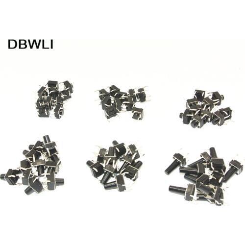 6Values 60pcs 6X6x4.3/5/6//8//10/12mm Tactile Push Button Switch DIP 4P Micro Switch Momentary Tact Switch Assortment Kit set