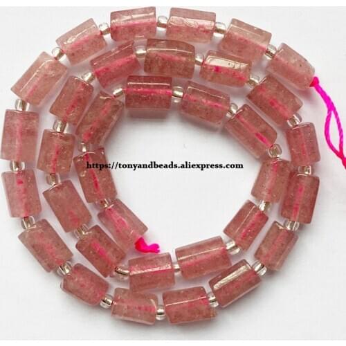 7'' Natural Strawberry Quartz Cylinder Spacer Stone Beads For Jewelry DIY Making