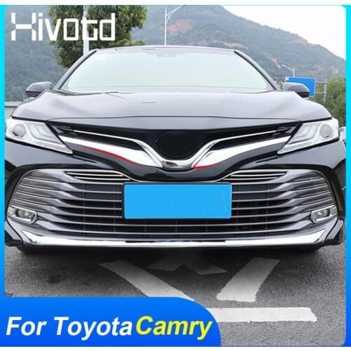 For Toyota Camry 2020 Accessories Front Mesh Grill Bumper Cover Trim ABS Chrome Strip Protection Guard Exterior Decoration Parts