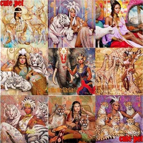 5D DIY Diamond Painting Beauty and Beast Cross Stitch Kit Full Drill Embroidery Mosaic Art Tiger Leopard Rhinestones Decor Gift