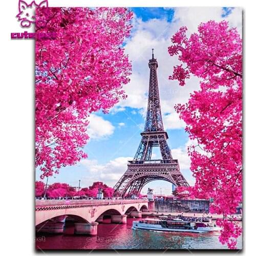 Diamond Painting DIY Eiffel Tower Embroidery Maple Leaf Tower Landscape Diamond Painting Cross Stitch Mosaic Decor puzzle Gift