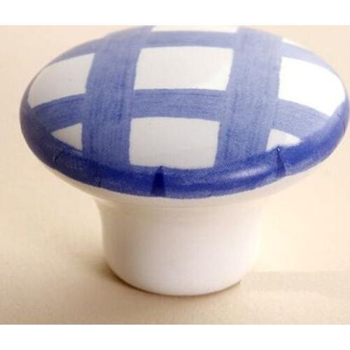 White blue modern fashion furniture knob white ceramic drawer cabinet knob pull blue grid porcelain dresser cupboard door handle