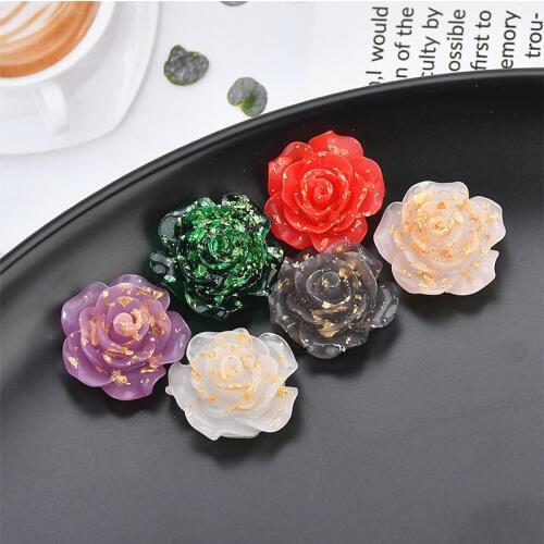 Free Shipping 10pcs/Lot 19MM Bling Resin Rose Flower Cabochons DIY Jewelry Findings Ornament Accessories Plastic Floral Cameo