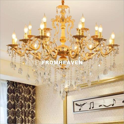 Free Shipping Golden Lights Crystal Chandeliers Golden Alloy Lamp Dining Room Living Lobby lamp Lighting E14 LED AC Candle Bulbs