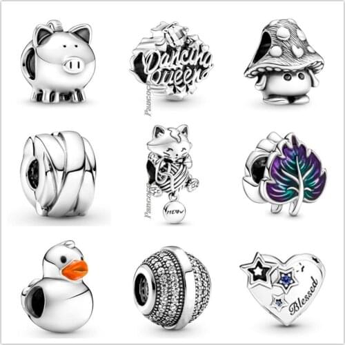 Authentic 925 Sterling Silver Vintage Mushroom House Line Cat Charms Bead Fit Pandora Bracelet & Necklace Jewelry