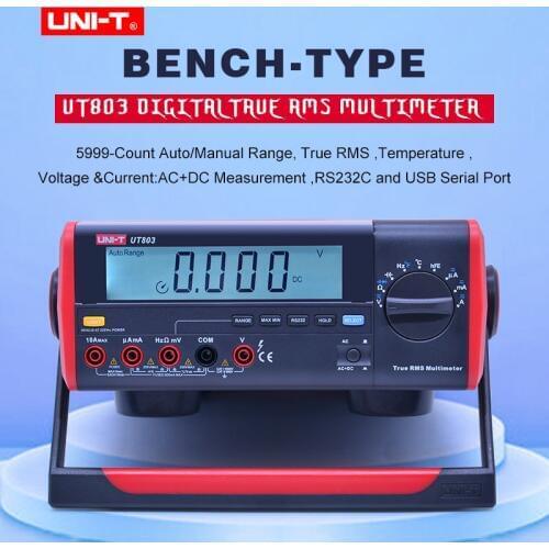 UNI-T UT803 True RMS Auto Range Bench Type Digital Multimeter DMM HZ Temperature Tester Capacitor w/hFE Test & USB