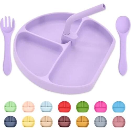 Baby Silicone Plate With Suction Baby Waterproof Spoon NonSlip BPA-Free Silicone Dishe Food Grade Kids Training Dinner Plate Set