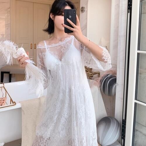 Robe Gowns Set 2 Piece Sleepwear Vintage Robe Lace Nightdress For Ladies Embroidery Sleepwear Princess Robe Gowns