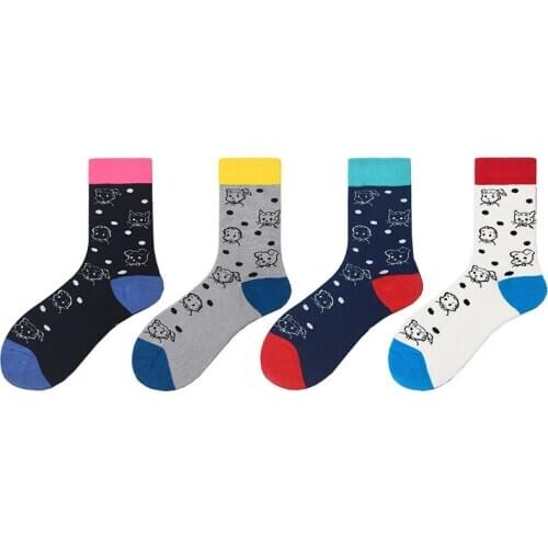 Cotton Tide Female High Tube Socks Couple Models Wild Cartoon Cute Color Mixing Crew Hop Man Women Autumn Winter Socks Original