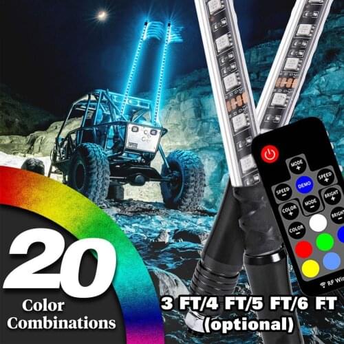 3/4/6FT LED Whip Light RGB LED Lamp Waterproof Bendable RF Remote Control Multi-color Super Bright Flag For Car SUV Lamp Light
