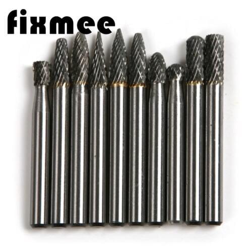 10Pcs/set 6mm Shank Tungsten Carbide Burr Bit Milling Cutter Rotary Tool Burr Double Diamond Cut Rotary Tools Electric Grinding