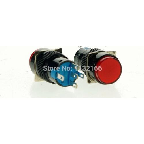 10pcs 6V/12V/24V/110V/220V For Choose Pilot Light Lamp 16mm Hole Red 1NO 1NC Contact 5 Pin SPST Maintained Push Button Switch