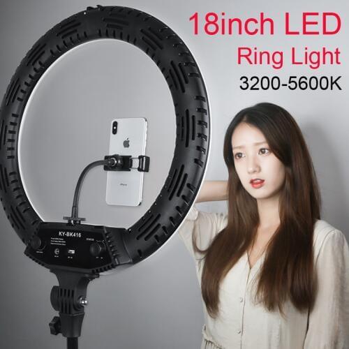 Photo Studio 18inch Ring Light Stepless adjusted 3200-5600K 65W 416 LEDs Selfie Video Lighting with Tripod Phone Holder