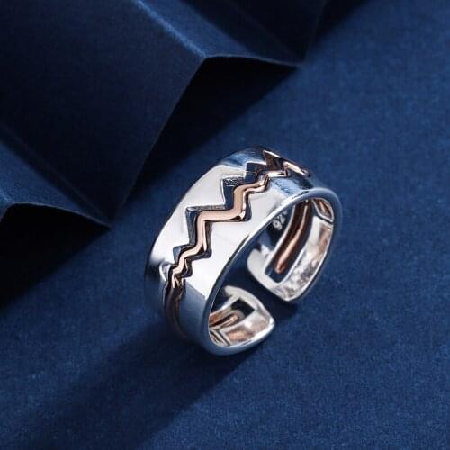 YIZIZAI Heart Beat Electrocardiogram Ring For Women Men Emotion Feeling Mood Two in One Couple Rings Silver Color Jewellry Gifts