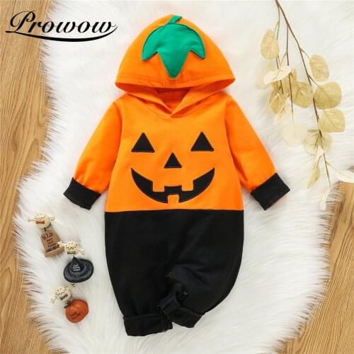 Prowow Patchwork Baby Halloween Costume Pumpkin Babys Rompers Newborns Jumpsuit For Kids Festival Party Baby Boy Hooded Clothes