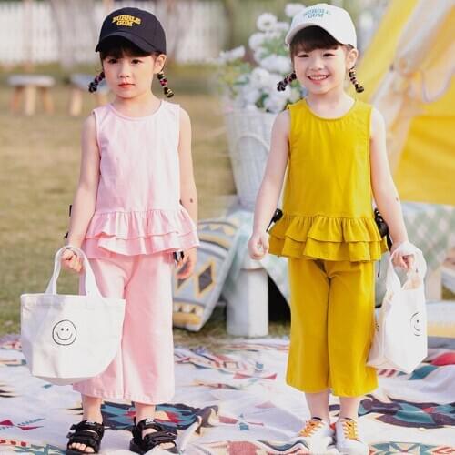 2020 Summer Toddler Girls Clothing Sets Stylish Korean Sleeveless Ruffles Tops Pants 2pcs 1 2 3 4 5 6 Years Children Suits New