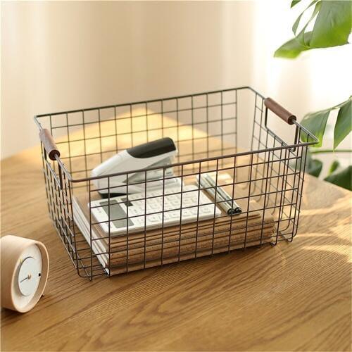 Retro Wrought Iron Storage Basket with Handle Nordic Desktop Books Snack Metal Frame Home Groceries Sundries Storage Basket