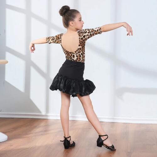 Little Girl Leopard Latin Dance Costumes Children Sexy Low Back Latin Costume Performance Dance Dress