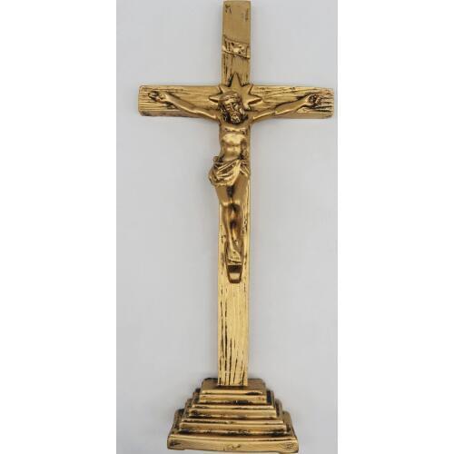 Resin Cross stand with Crucifix Antique Gold Finish Religious Figure Jesus Cross crucifix Figurine 11*4.8*1.4inches SY-1004G