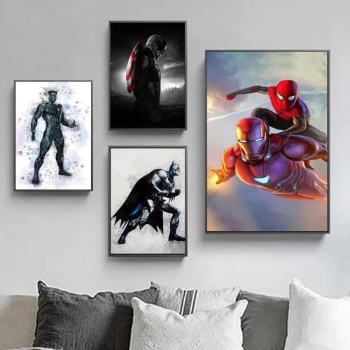 Marvel Avengers Captain America Iron Man Wall Art Poster and Prints Cartoon Canvas Paintings Wall Art Picture for Living Room