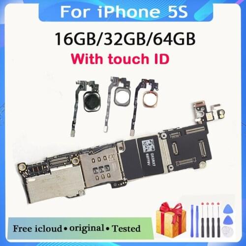 16GB 32GB 64GB Motherboard with touch ID for iphone 5S unlocked mainboard IOS System logic board with chips Test well