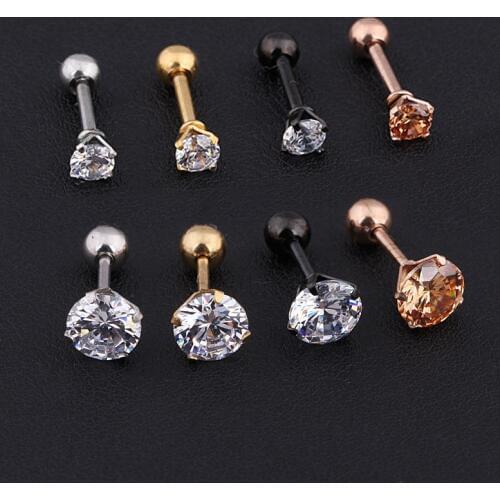 Medical titanium steel zircon earrings Size 3/4/5/6mm Star Crystal Cartilage Earring ear Piercing DIY Top Body Jewelry Women