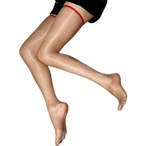 Metelam Ladies 1D Shiny Ultra Thin Thigh High Hold Ups Sheer Backline Transparent Nylon Stockings
