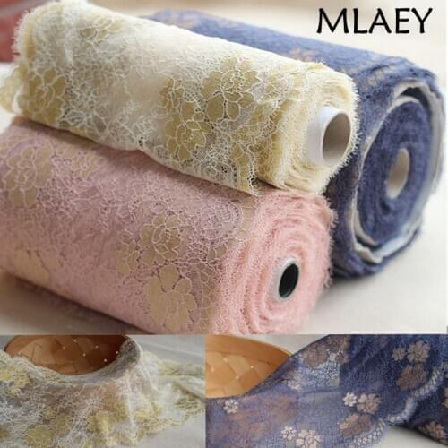 MLAEY 2yards Width 23cm Golden Elastic Stretch Lace Trim Soft Floral Decoration Crafts Sewing Lace Fabric For Dress Making