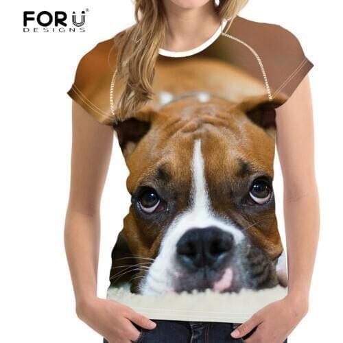 FORUDESIGNS Fashion Brand Woman T Shirts Cool 3D Animal Boxer Dog Print Girls Short Top Tee Harajuku Breathable Fitness T-shirt