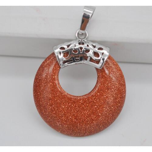 Natural Golden Sandstone Circle Stone GEM Pendant Jewelry S3148