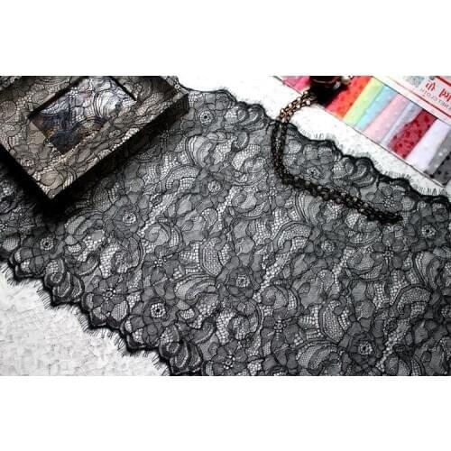 3M/Lot Nylon Dress Eyelash 23CM and 32CM Lace Fabric Black White French Bilateral Chantilly DIY