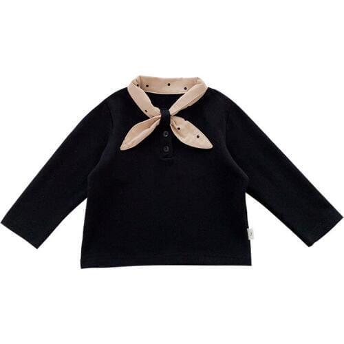 New girls t-shirt 2019 new spring and autumn fashion bow childrens shirt fashion Korean round neck solid color shirt t-shirt